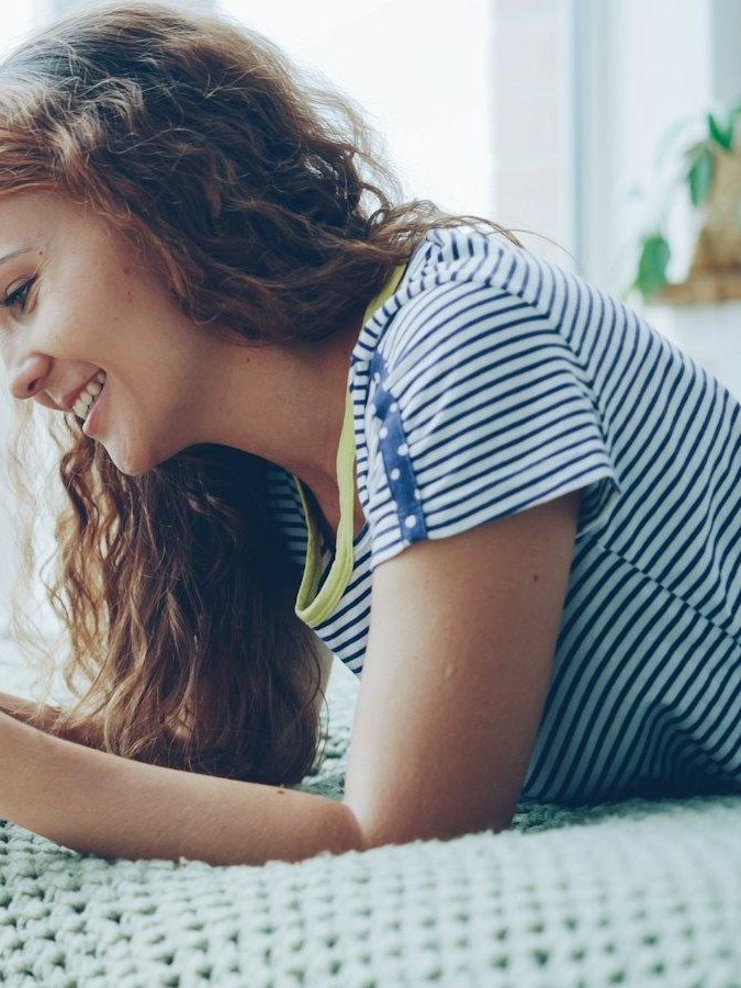 Woman replying to a message
